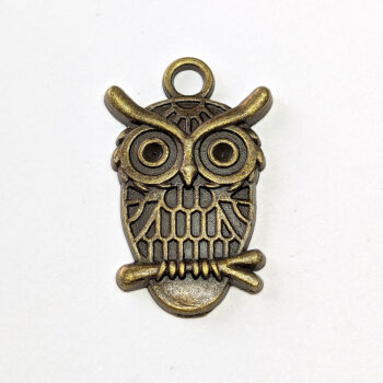 Antique Bronze Oval Owl on a Branch Charm