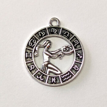 Virgo Zodiac Round Charm Antique Silver