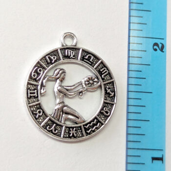 Virgo Zodiac Round Charm Antique Silver - Image 2