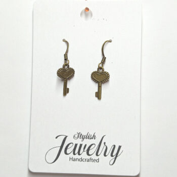 Antique Bronze Small Heart Key Earrings - Image 4