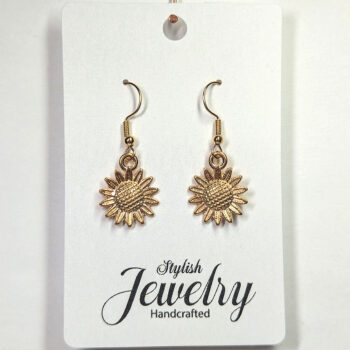 Small Patchwork Sunflower Flower Earrings KC Gold - Image 3