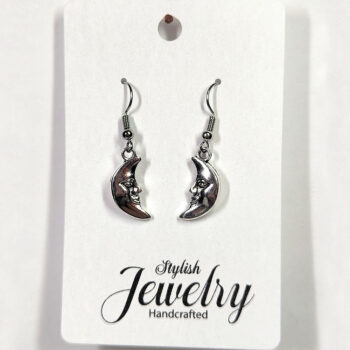 Antique Silver Half Moon With Face Earrings - Image 5