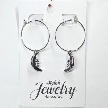 Antique Silver Half Moon With Face Earrings - Image 6