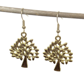 Gold Tree With Leaf Leaves Earrings