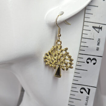 Gold Tree With Leaf Leaves Earrings - Image 2