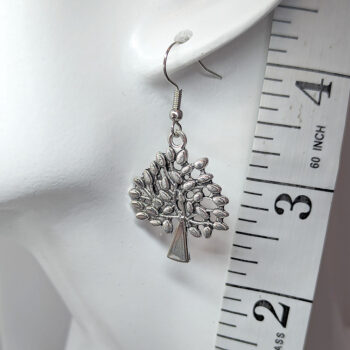 Antique Silver Tree With Leaf Leaves Earrings - Image 2