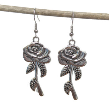 Antique Silver Rose Flowers Vintage Style Earrings