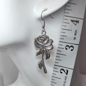 Antique Silver Rose Flowers Vintage Style Earrings - Image 2