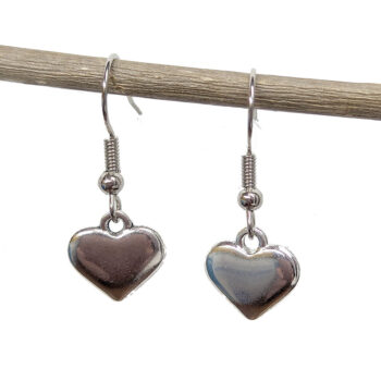 Antique Silver Dainty Small Heart Earrings