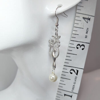 Stainless Steel Silver Bird Branch Flowers Pearl Earrings - Image 2