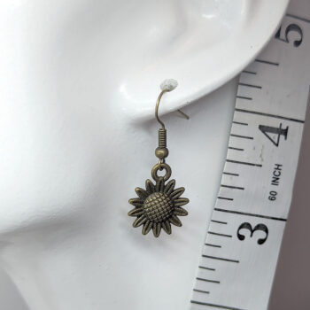 Small Patchwork Sunflower Flower Earrings Antique Bronze - Image 2