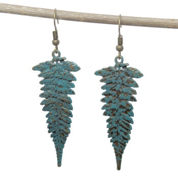 Antique Bronze Patina Long Leaf Earrings