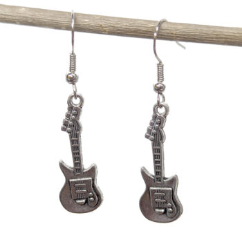 Electric Guitar Musical Instrument Antique Silver Earrings