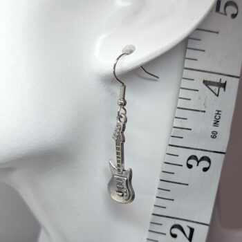 Electric Guitar Musical Instrument Antique Silver Earrings - Image 2