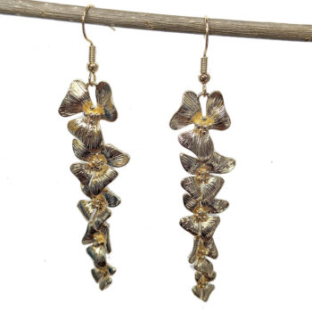 KC Gold Cascading Quintuple Orchid Flower Earrings