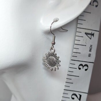 Small Patchwork Sunflower Flower Earrings Antique Silver - Image 2