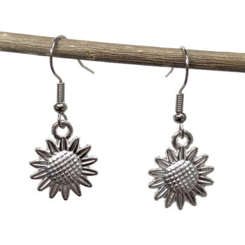 Small Patchwork Sunflower Flower Earrings Silver