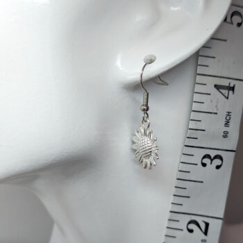 Small Patchwork Sunflower Flower Earrings Silver - Image 2