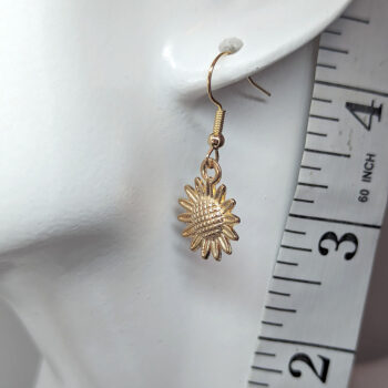 Small Patchwork Sunflower Flower Earrings KC Gold - Image 2