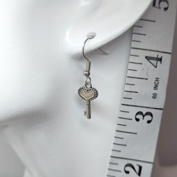 Antique Silver Small Heart Key Earrings - Image 2