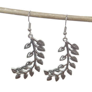 Antique Silver Curved Branch Leaf Earrings