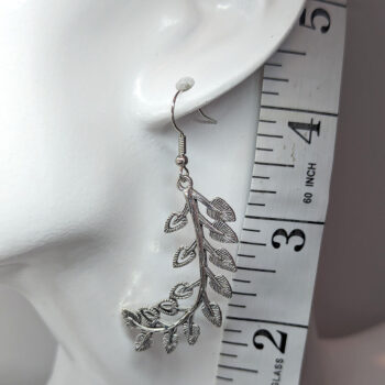 Antique Silver Curved Branch Leaf Earrings - Image 2