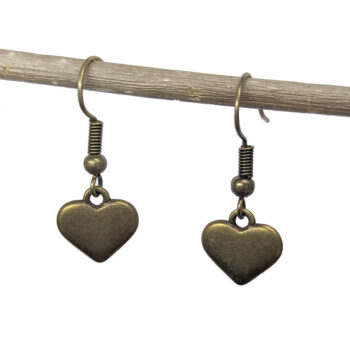 Antique Bronze Dainty Small Heart Earrings