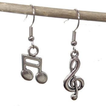 Musical Notes Treble Clef Eighth Note Silver Earrings