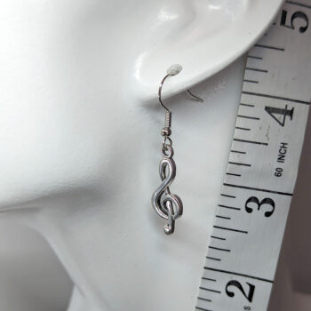 Musical Notes Treble Clef Eighth Note Silver Earrings - Image 2