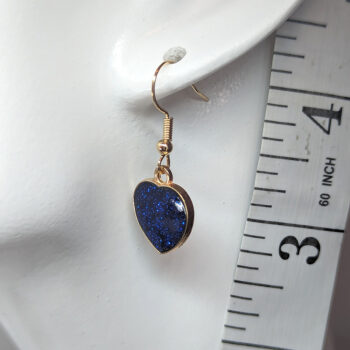 Blue Glitter Sparkles Enamel Heart Earrings Gold - Image 2