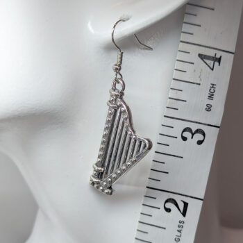 Harp Musical Instrument Antique Silver Earrings - Image 2