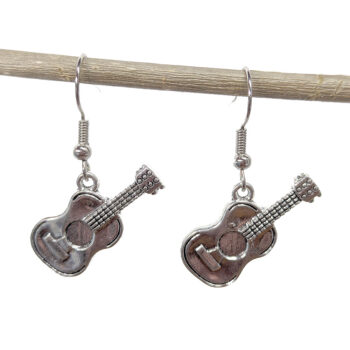 Guitar Musical Instrument Antique Silver Earrings