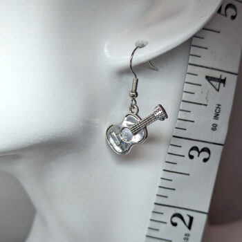 Guitar Musical Instrument Antique Silver Earrings - Image 2