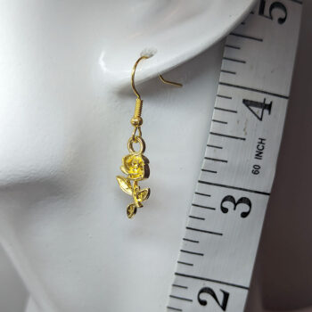 Small Long Stem Rose Flower Earrings Gold - Image 2