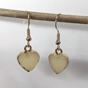 Gold Crystal Design Acrylic Small Cream Heart Earrings - Image 4