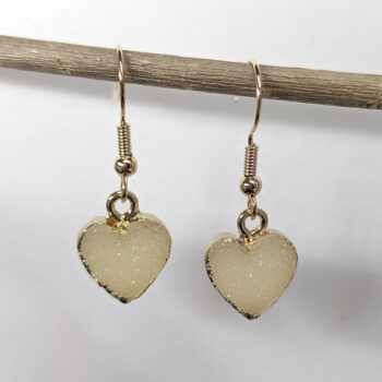 Gold Crystal Design Acrylic Small Cream Heart Earrings