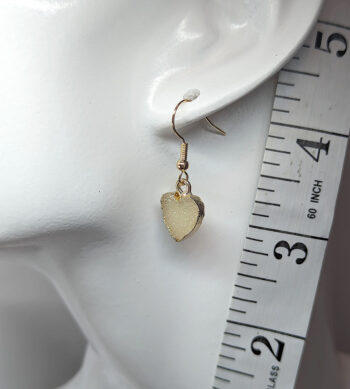 Gold Crystal Design Acrylic Small Cream Heart Earrings - Image 3