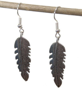 Long Leaf Leaves Earrings Antique Silver