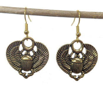 Egyptian Scarab Beetle With Wings Antique Gold Earrings