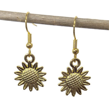 Small Patchwork Sunflower Flower Earrings Gold