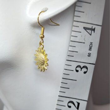 Small Patchwork Sunflower Flower Earrings Gold - Image 2