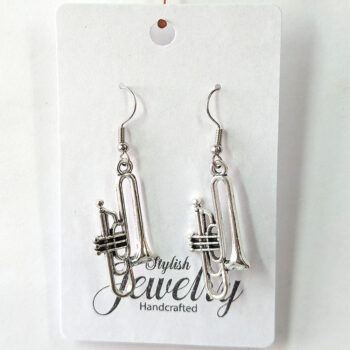 Trombone Musical Instrument Antique Silver Earrings - Image 4