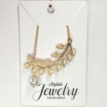 KC Gold Curved Branch Leaves With Pearl Necklace - Image 5