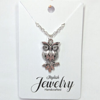 Detailed Owl on Branch Antique Silver Necklace - Image 5