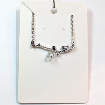 Bird on a Branch Leaf Flower Antique Silver Necklace - Image 5