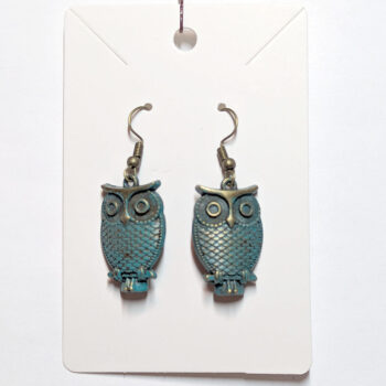 Owl Earrings Antique Bronze Patina - Image 3