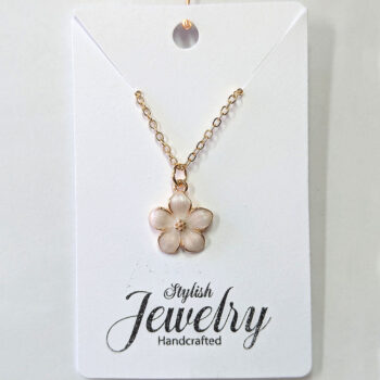 White Flower Enamel Necklace Gold - Image 5