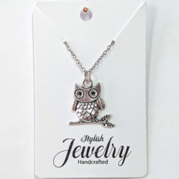 Cute Owl on Branch Antique Silver Necklace - Image 5