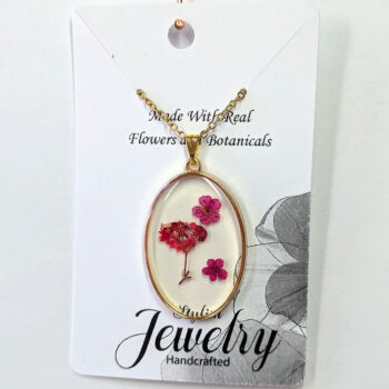 Oval Real Dried Red Flowers Resin Necklace Gold - Image 5