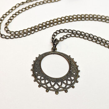 Antique Bronze Lightweight Filigree Hoop Necklace - Image 2